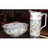 A Cauldon jug and bowl set with printed floral decoration - jug chipped