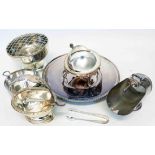 A quantity of silver plated items including a roll-top butter dish, etc.