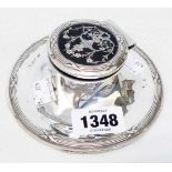 A silver capstan inkwell with pique work to tortoiseshell lid - a/f