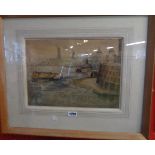 A framed watercolour of the River Thames and Battersea Power Station - indistinctly signed