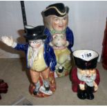 Three Toby jugs including a Staffordshire Pickwick (a/f), Toby and shorter Chelsea Pensioner