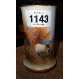 Harry Davis: a Royal Worcester sheep pattern 2510 vase with 1924 date mark - height 4 1/4", cracked