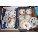 Two boxes containing a Wedgwood part dinner service and a quantity of Evesham china