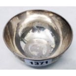A silver pedestal finger bowl with engraved internal fish decoration and name Catherine to exterior