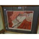 Monique Arquizan: a framed limited edition coloured etching, entitled "Flore La Belle" - 91/120 -