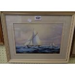 R. Pearson: a framed watercolour, entitled "Freshening Wind", depicting racing yachts - signed