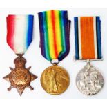 Pvt. T. Henty 1543, 2nd Batt. Royal Sussex Regt.: a First World War medal trio, comprising 1914-15