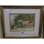 Attributed to William Weekes, 1852-1909: a framed watercolour, depicting donkeys in a field with