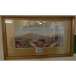 Dumble: a gilt framed and slipped gouache, depicting a Dartmoor view with flowering heather and