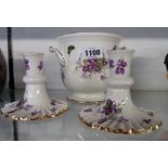 Three pieces of Victorian Hammersley Violet pattern china, comprising a cachepot and two