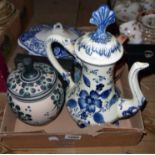 A box containing a quantity of ceramics including coffee pot, jug, etc.