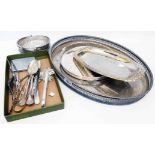 A quantity of silver plated items including gallery tray, silver plated cutlery, etc.
