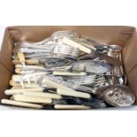 A box containing a large quantity of assorted silver plated cutlery