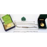 Two boxed John Pinches silver gilt "Mother's Day" pendants on chains - sold with a small jadeite