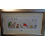 Boris O'Klein: a gilt framed coloured print, depicting comical Parisian dogs, titled in pencil to