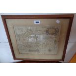 An oak framed antique hand coloured map of Berkshire circa 1607, by Saxton, some old damage -