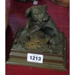 A Victorian bronze sculpture of a dog set on a plinth base - a/f