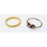 A 22ct. gold wedding band - sold with a 9ct. knot ring