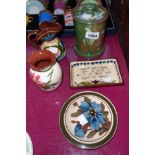 Five pieces of Torquay pottery including jar, jug, etc.