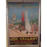 A framed German coloured advertising print for Vallant's Patent Gasbadeofen