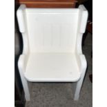 A 20 1/2" painted wood single chair formed from a church pew