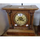 A late 19th Century American stained wood cased mantel alarm clock - a/f