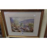 John Barrett: a gilt framed watercolour, depicting a view of the River Dart rapids, believed to be