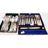 A quantity of silver plated cutlery - sold with a tray of fish eaters and cased cake knife