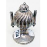 A silver table cigar lighter of reeded spherical design with flip-top and pedestal foot - Chester