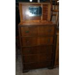 A 30" mid 20th Century walnut and mixed wood gentleman's five drawer dressing chest with fitted