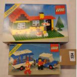Two 1980's Lego Classic Town sets, comprising Car with Camper 6694 (complete) and Summer Cottage