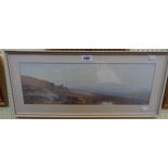 F. J. Widgery: a framed gouache, depicting a panoramic moorland view with rocks and pool in