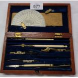 A Victorian mahogany cased set of Department of Science and Art technical drawing instruments with