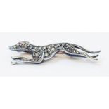 A 2" old cut diamond encrusted greyhound pattern brooch