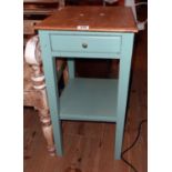 A 19" waxed pine topped and part painted bedside table with drawer and undertier, set on square