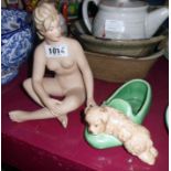 A Wallendorf nude figure - sold with a SylvaC dog on a slipper