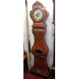 A reproduction French walnut and cast brass mounted comtoise longcase clock with ornate brass and