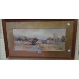 Alfred Leyman: a gilt framed and slipped watercolour, depicting a view of Axminster - signed - 9"
