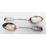 A pair of early Victorian silver fiddle pattern teaspoons
