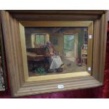 Claude Pratt: a gilt framed and slipped oil on canvas, depicting a rural interior with seated