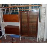 A vintage Staples Ladderax wall unit consisting of a glazed bookcase, bureau, cocktail cabinet