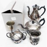 A silver plated tea set - sold with six Casa Pupo retailed wine goblets