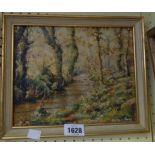 †Denys Law: an oil on board, entitled "Stream at Lamorna Woods" - signed, titled verso and dated