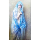Hubert-Denis Etcheverry: a framed early 20th Century gouache portrait, entitled "le Voile Bleu",
