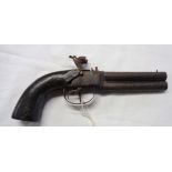 A 19th Century over-under percussion pistol - mechanism and woodwork a/f