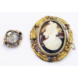 A 2 1/2" 19th Century ornate gilt metal framed cameo and banded agate swivel brooch - sold with a