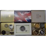 A collection of commemorative and other coins including 1oz silver £2, 2014 crownsized Lord