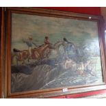 H. Alken: "The Water Jump" an early 19th Century gilt framed oil painting on canvas - signed with
