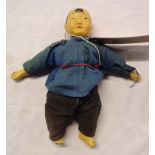 A vintage Chinese papier-mâché and soft doll of a peasant - crazing, clothing a/f