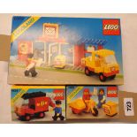 Three 1980's Lego Classic Town sets, comprising Mailman on Motorcycle 6622, Delivery Van 6624 and